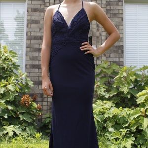 Lulus Navy Blue Lace Evening Gown